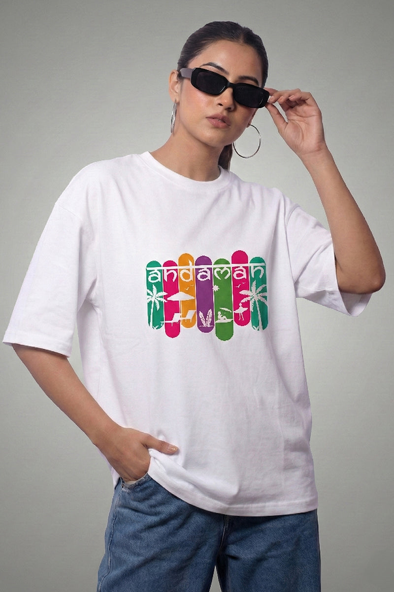 Andaman Tropical Text Oversized T-Shirt in White