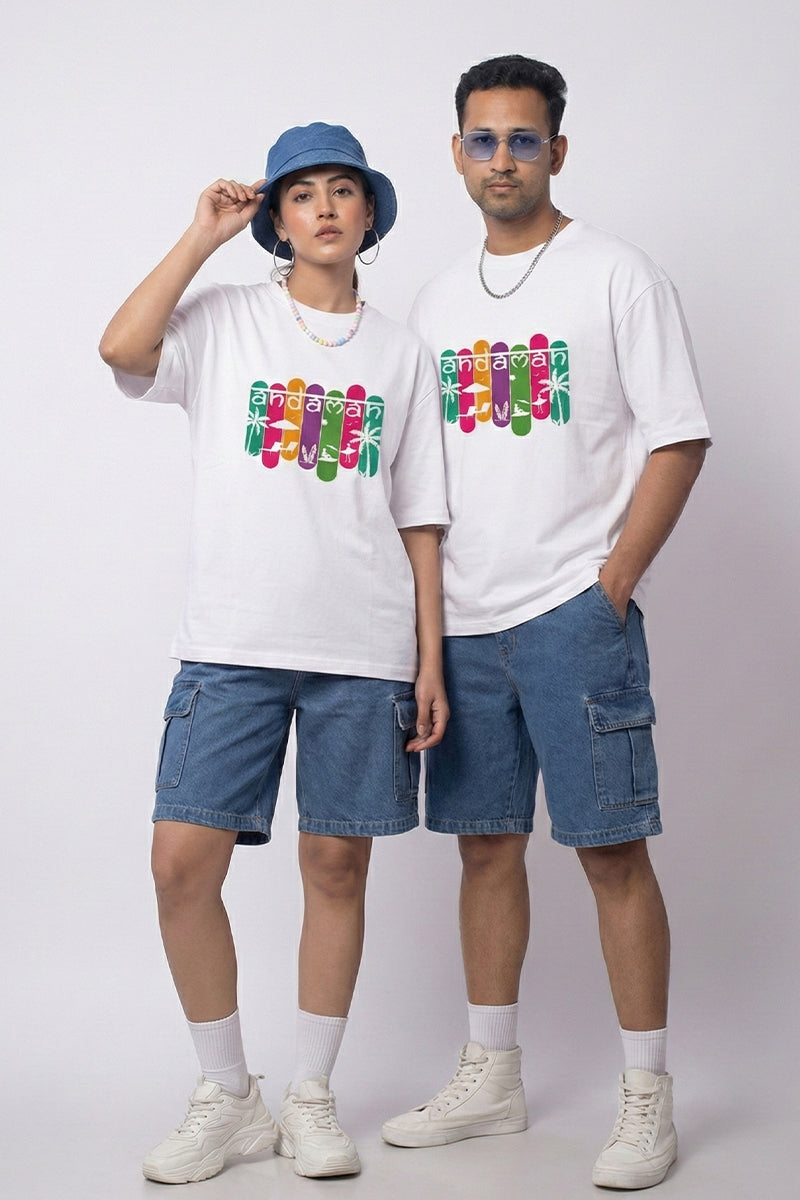 Andaman Tropical Text Oversized T-Shirt in White
