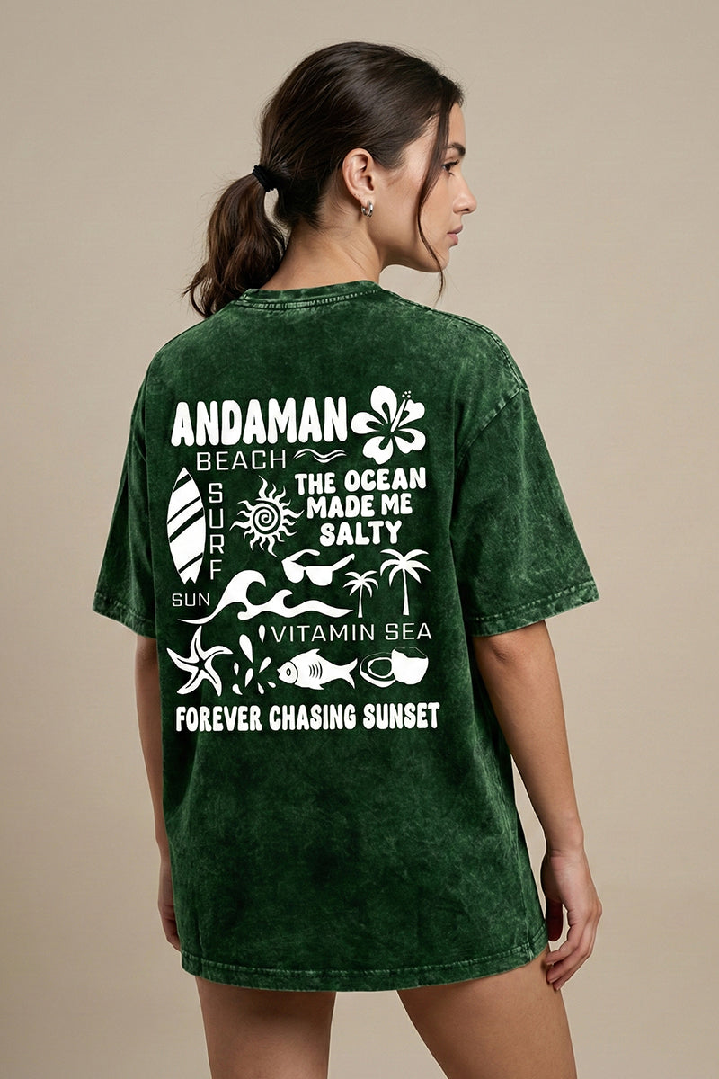 Forever Chasing Sunset – Andaman Beach Vibes Forest Green Acid Wash
