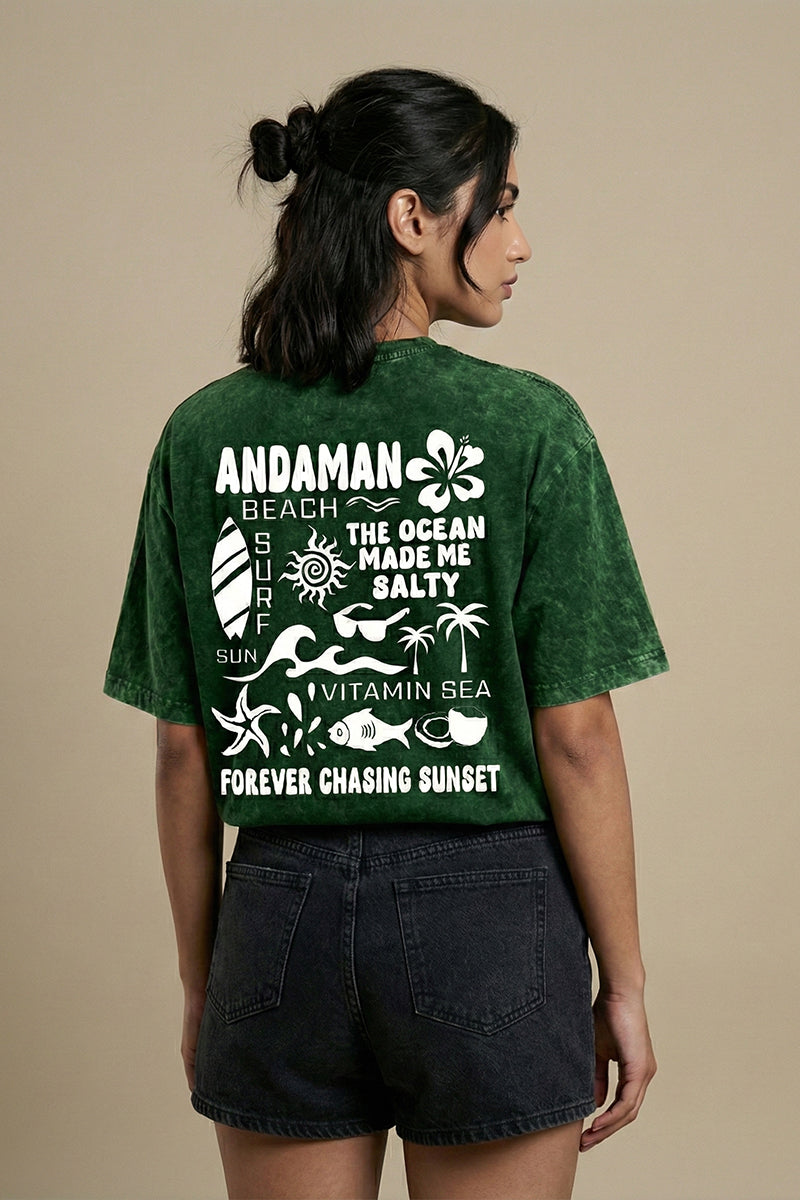 Forever Chasing Sunset – Andaman Beach Vibes Forest Green Acid Wash