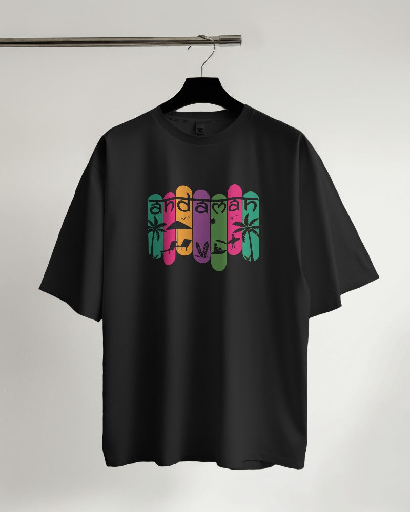 Andaman Tropical Text Oversized T-Shirt in Black