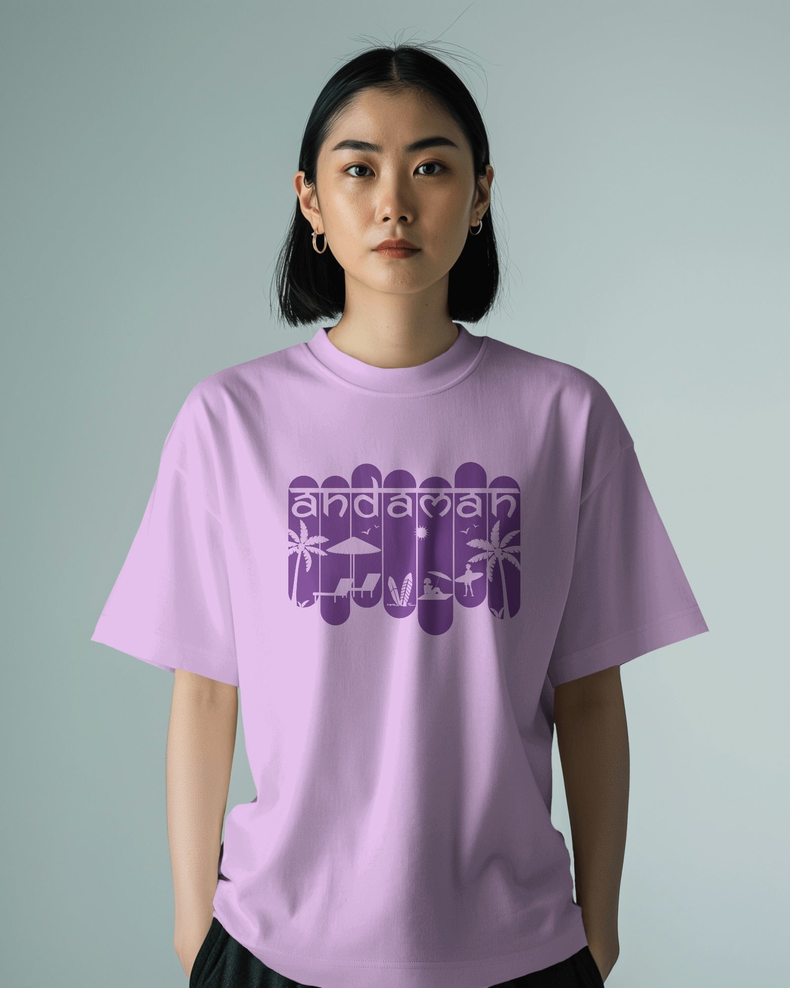 Andaman Palm Silhouette Lavender Oversized T-Shirt