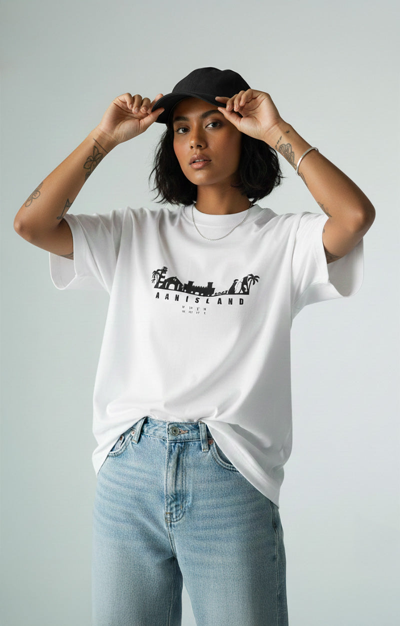 A&N Island White Oversized Cotton T-Shirt – Explore the Andaman Vibes!
