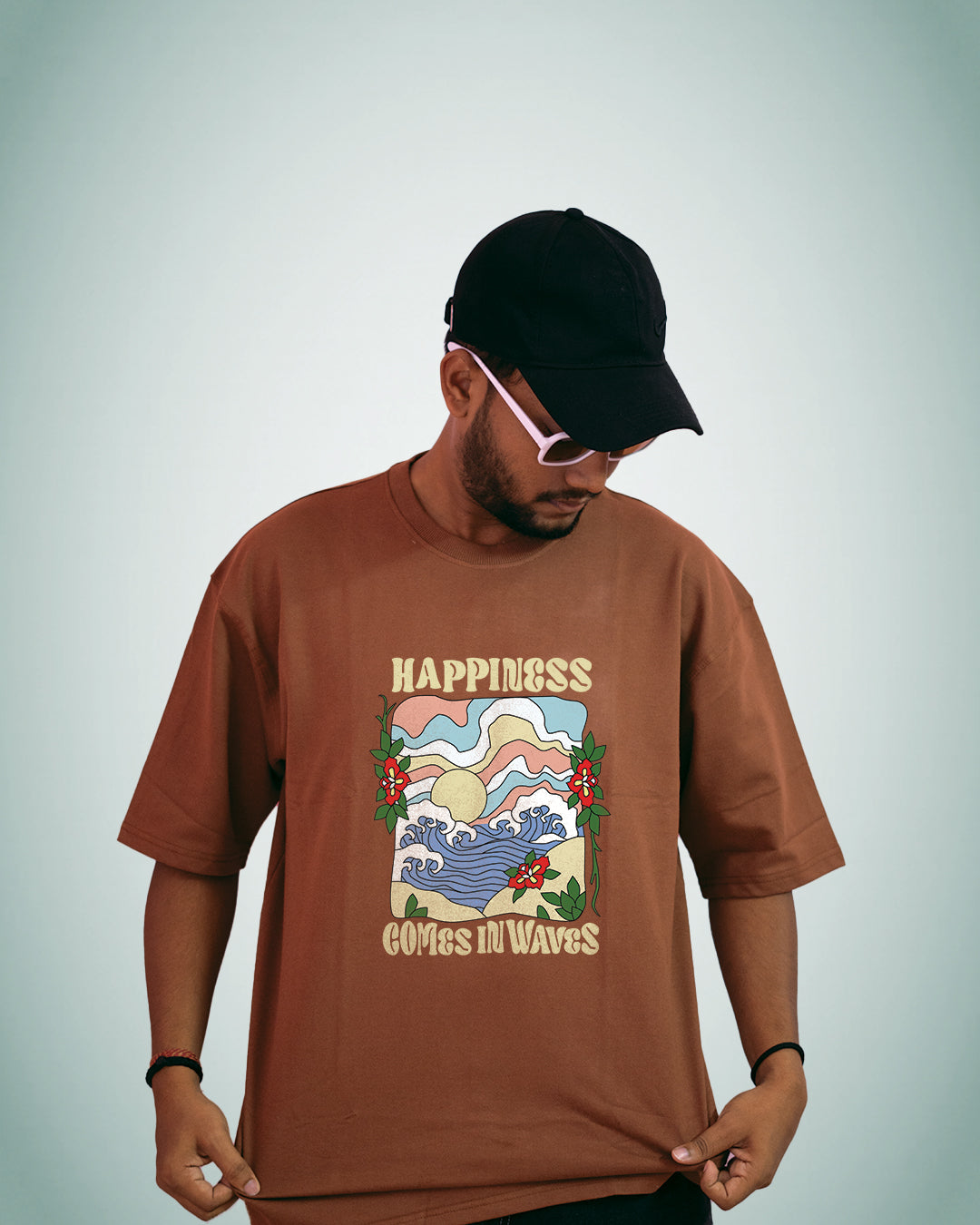 Happiness Comes in Waves" Oversized T-Shirt