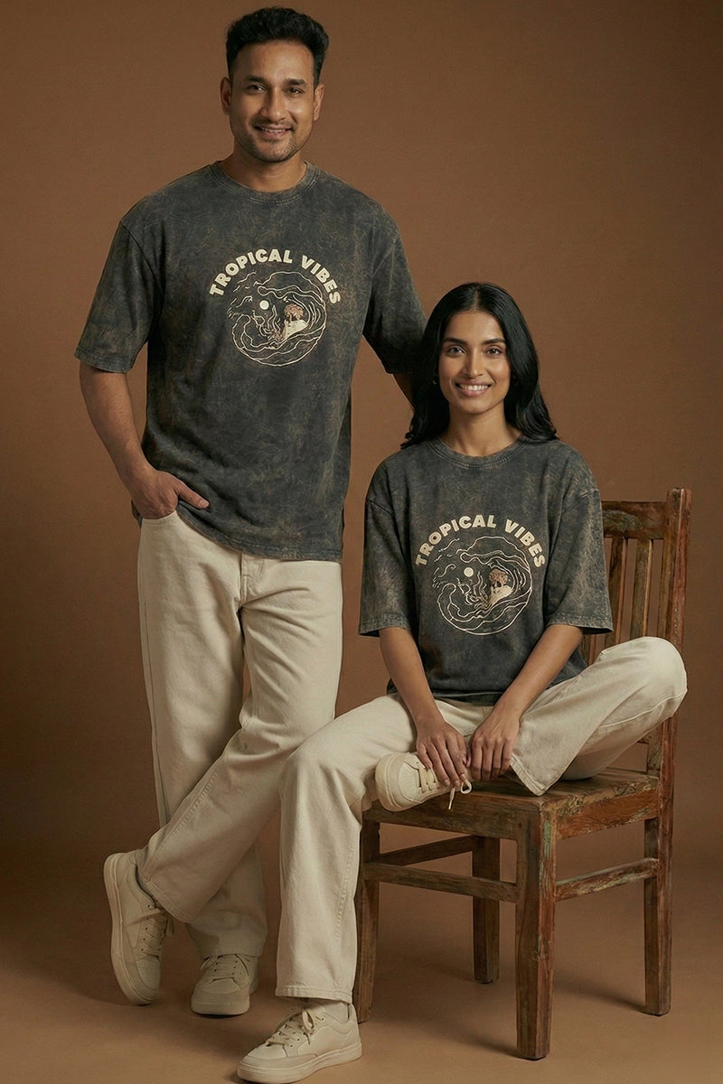 Tropical Vibes Oversized T-Shirt – Washed Black Edition