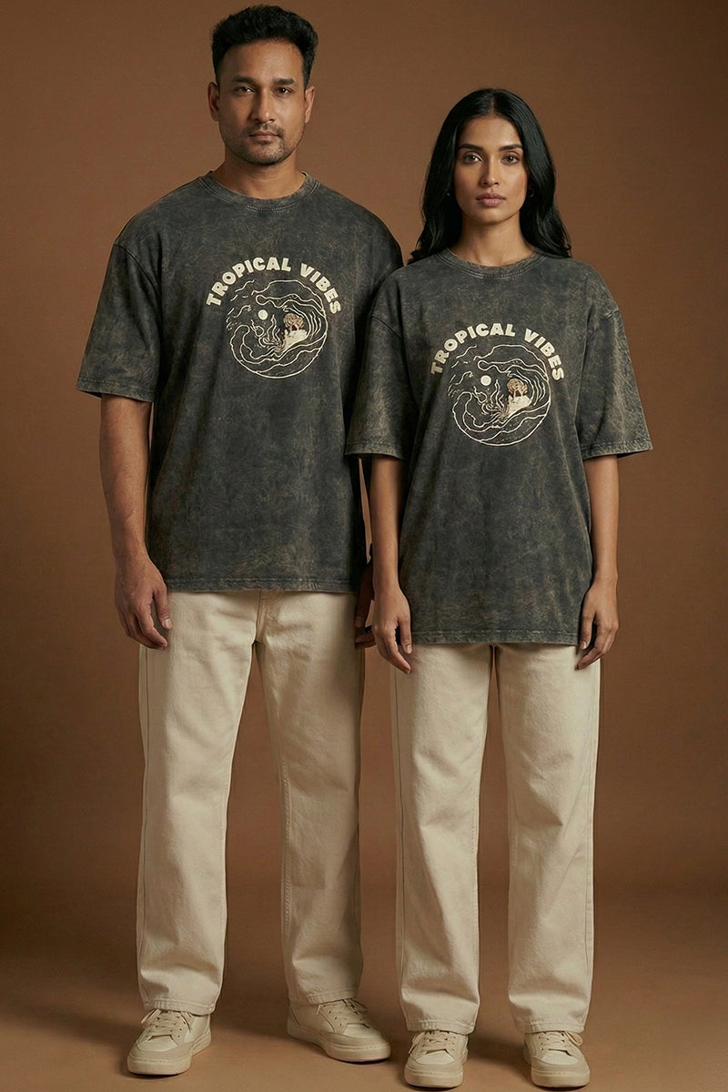 Tropical Vibes Oversized T-Shirt – Washed Black Edition