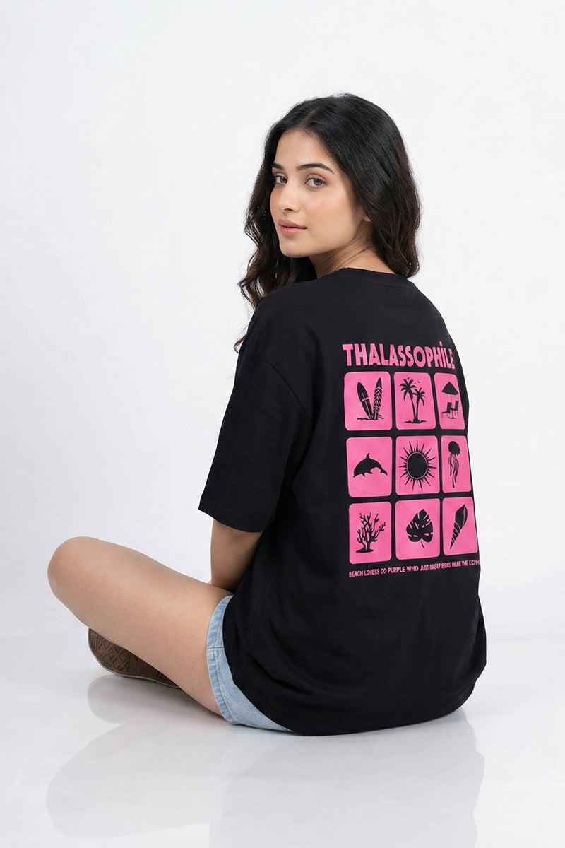Thalassophile Iconic Beach Black Oversized T-Shirt