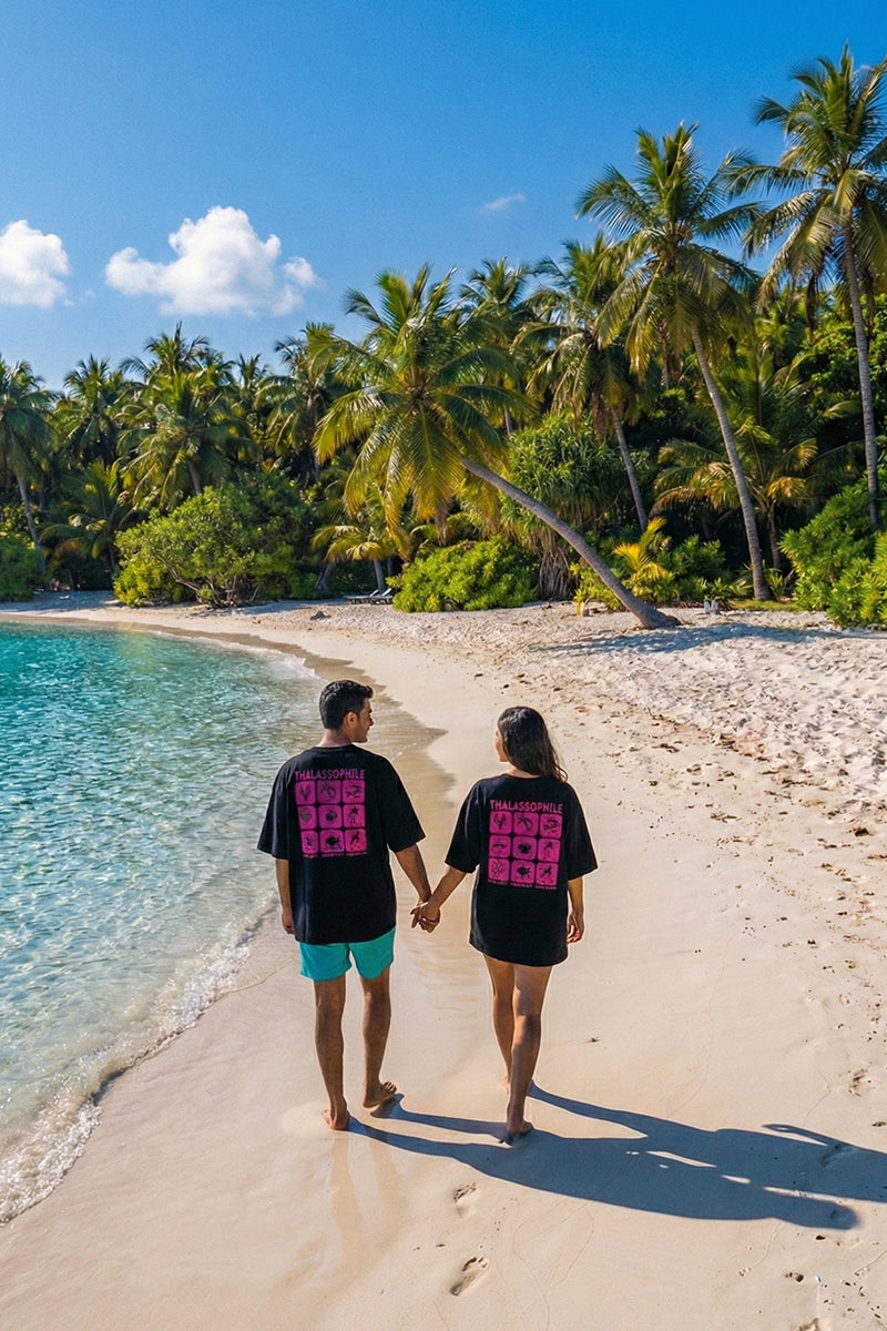 Thalassophile Iconic Beach Black Oversized T-Shirt