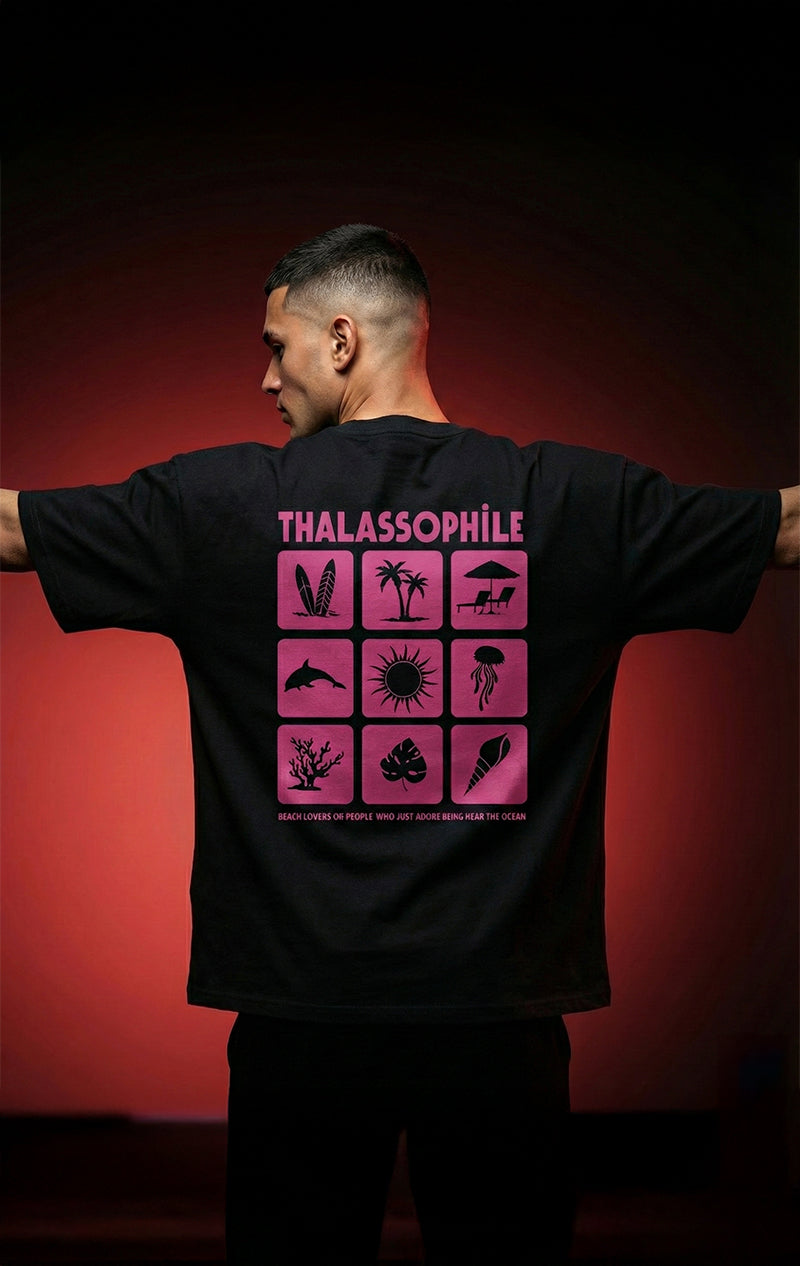 Thalassophile Iconic Beach Black Oversized T-Shirt