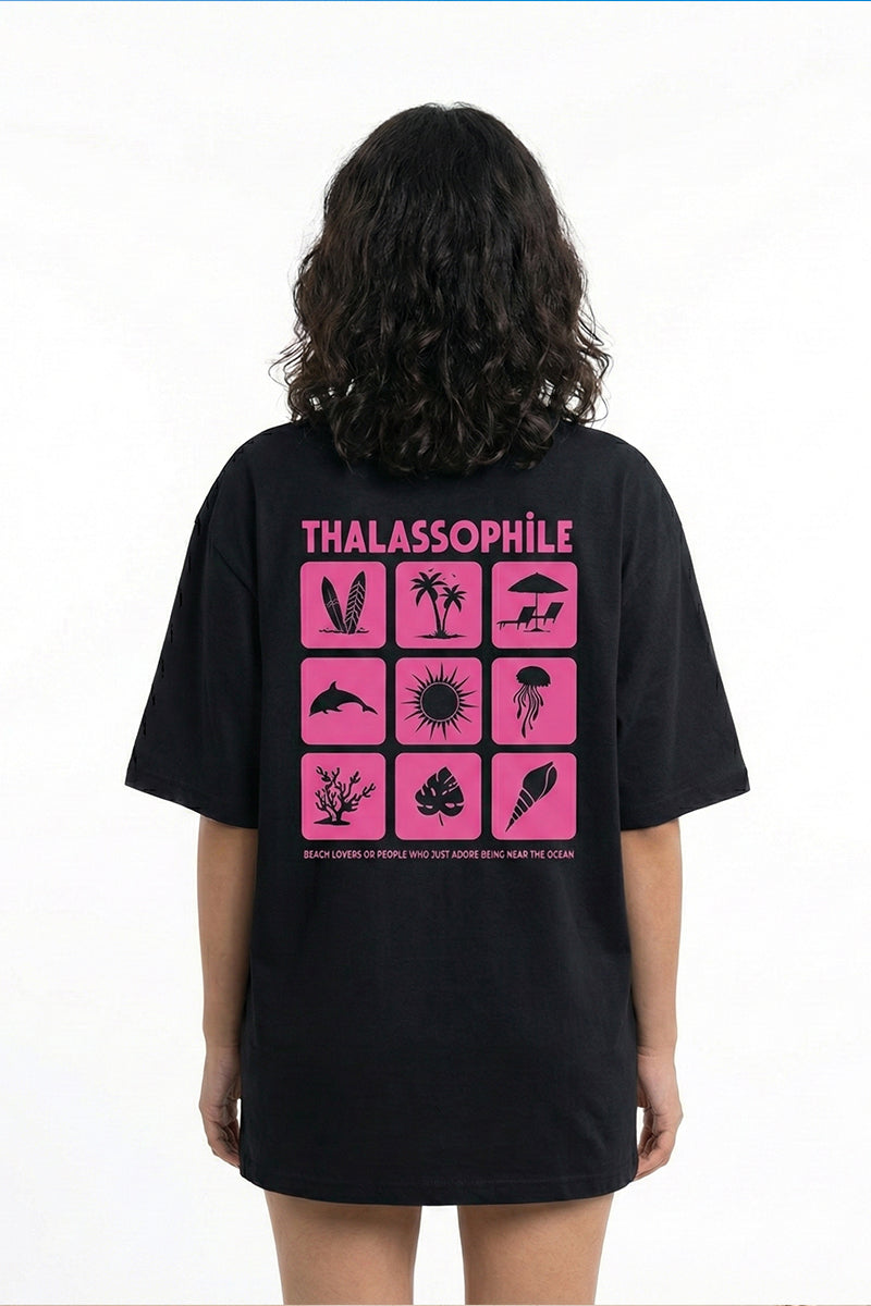 Thalassophile Iconic Beach Black Oversized T-Shirt