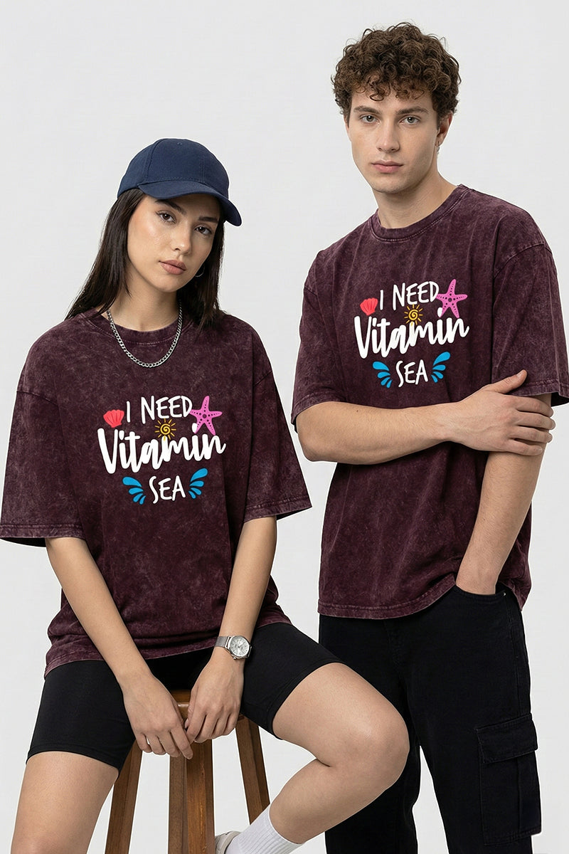 I Need Vitamin SEA - Vintage Maroon Acid Wash Oversized T-Shirt