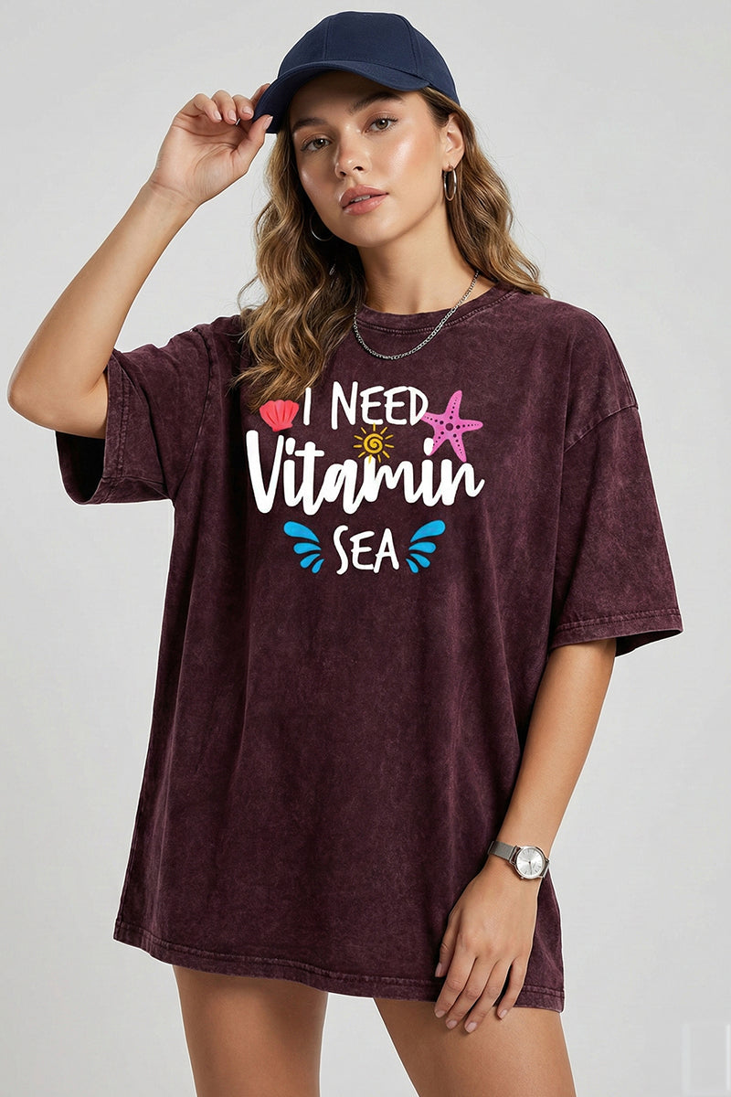 I Need Vitamin SEA - Vintage Maroon Acid Wash Oversized T-Shirt