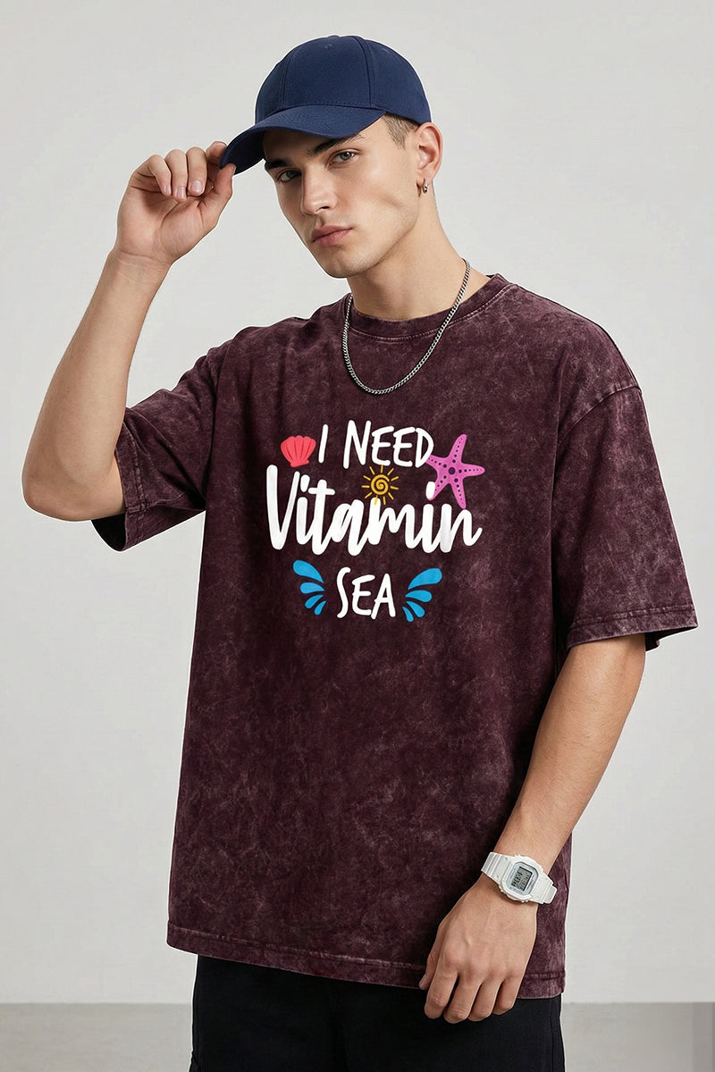 I Need Vitamin SEA - Vintage Maroon Acid Wash Oversized T-Shirt
