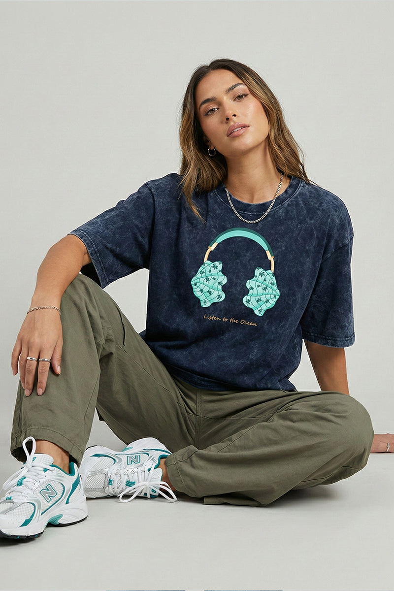 Listen to the Ocean Acid Wash Oversized T-Shirt