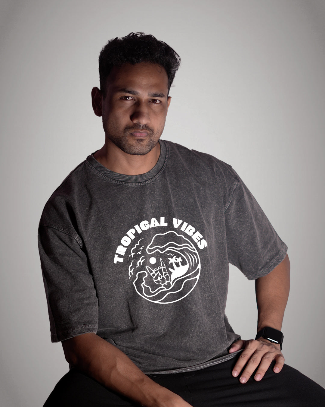 Tropical Vibes Oversized T-Shirt – Washed Black Edition