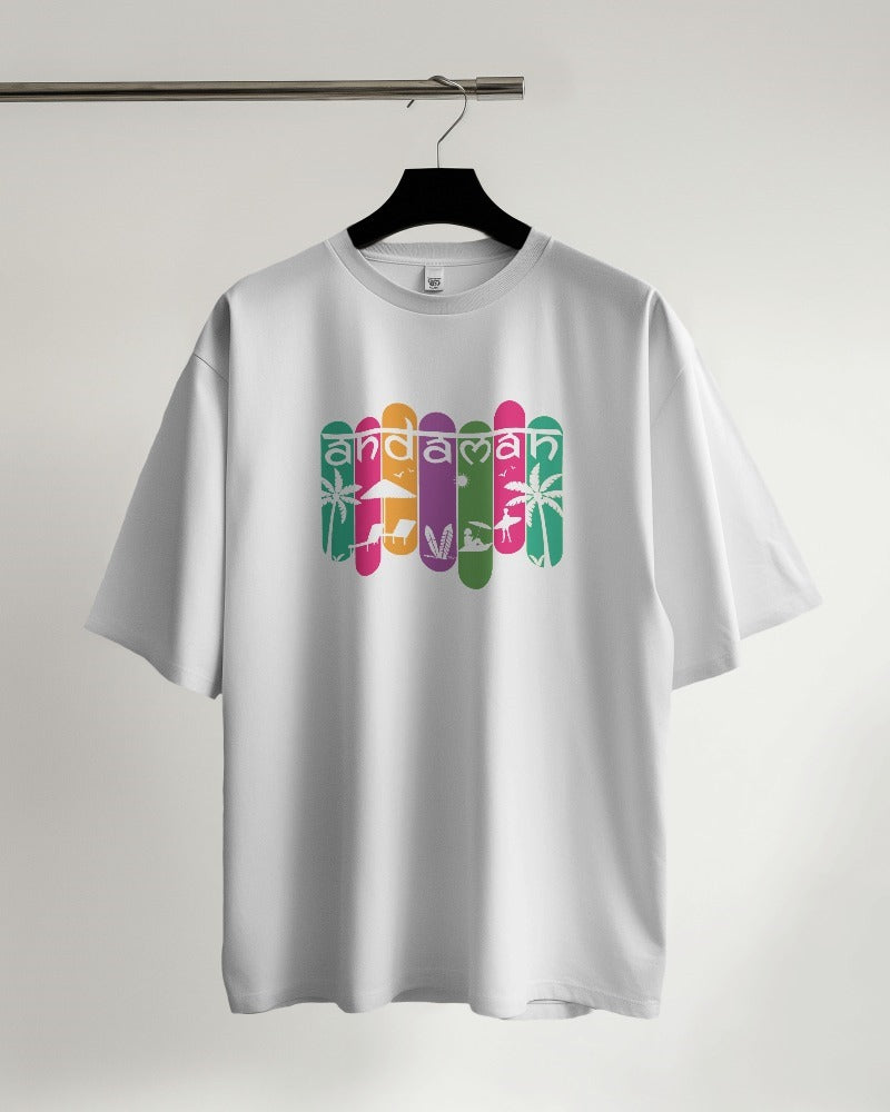Andaman Tropical Text Oversized T-Shirt in White